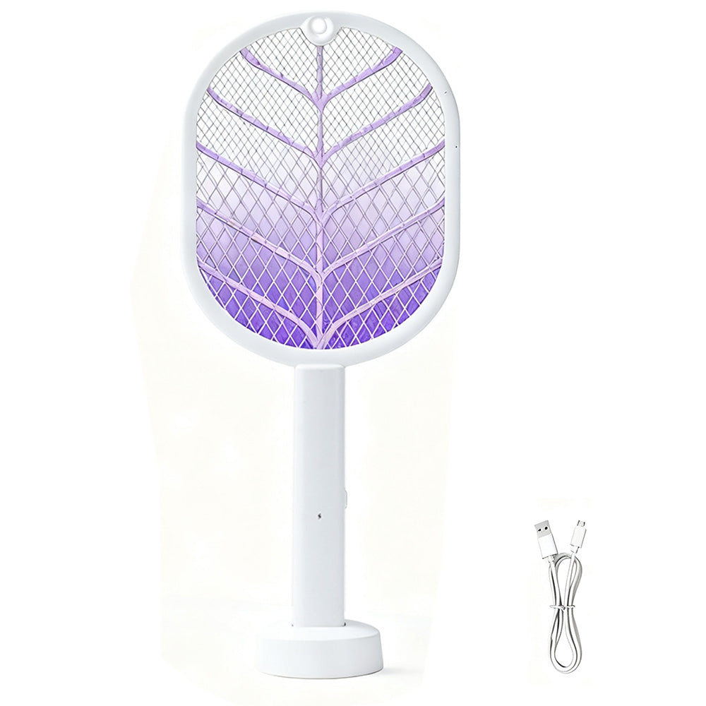 2-in-1 Electric USB Rechargeable Fly Swatter and Mosquito Killer Racket White