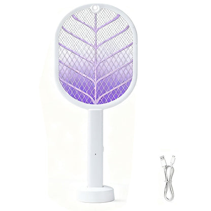 2-in-1 Electric USB Rechargeable Fly Swatter and Mosquito Killer Racket White