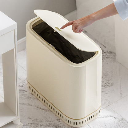 Household Adsorption Trash Can with Lid for Bathroom - Beige