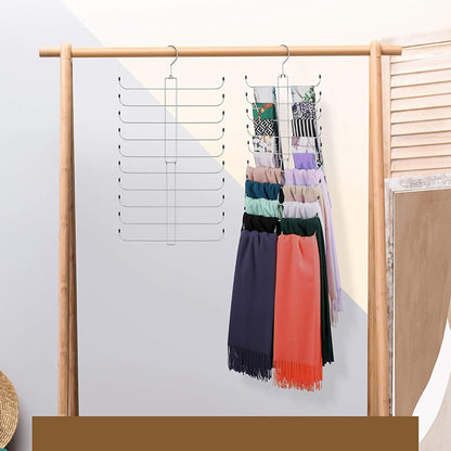 10 Layer Folding Scarf Hanger Organizer for Closet Space Saving-Silver