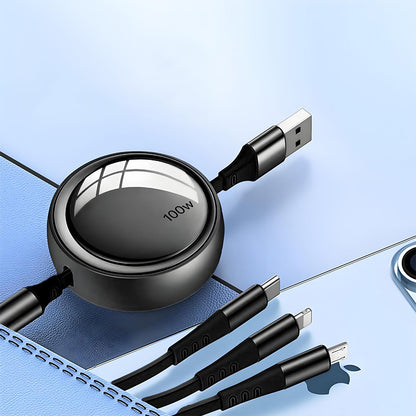 3 In 2 Retractable Multi Charging Cable Retracted USB C Cell Phone Charger