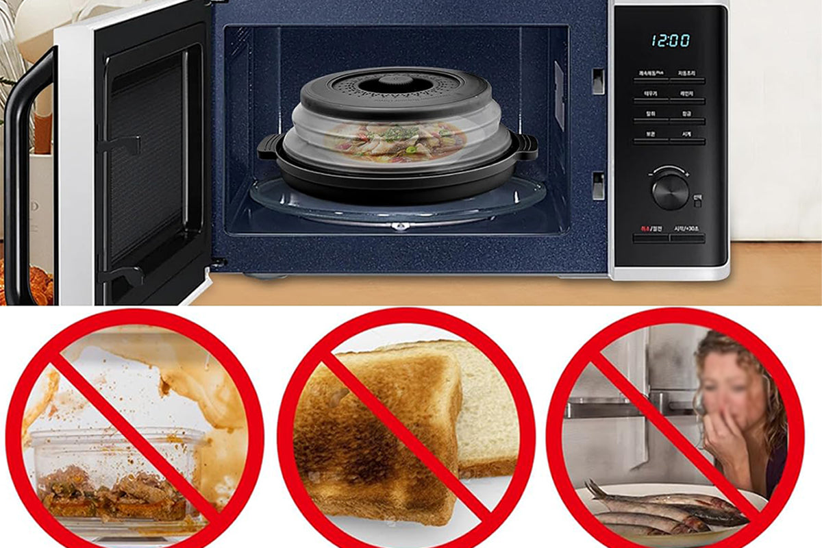 Microwave Food Splatter Cover with Drip Tray and Handles-Black