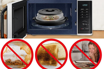 Microwave Food Splatter Cover with Drip Tray and Handles-Black