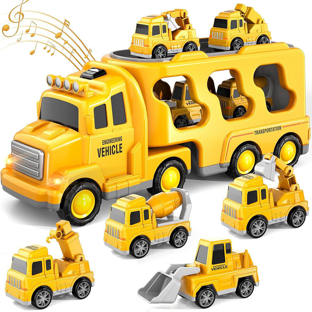 Construction Truck Toys with 6 Mini Cars for Kids Electric Carrier Toy Set