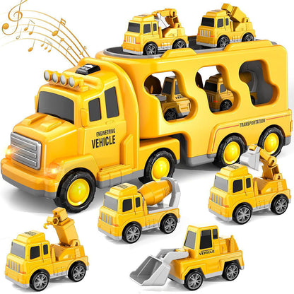 Construction Truck Toys with 6 Mini Cars for Kids Electric Carrier Toy Set
