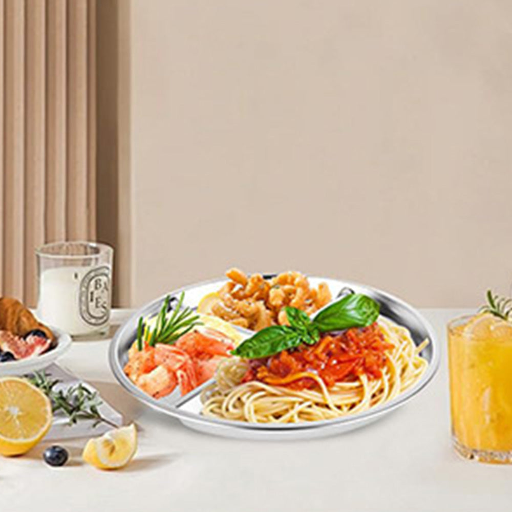 2Pcs Divided Meal Plates Stainless Steel Balance Lunch Container for Eating