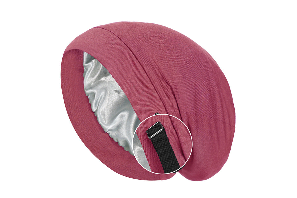 Sleeping Bonnet Hair Wrap Satin Cap Adjustable Night Soft Hat Headwear-Rose Red