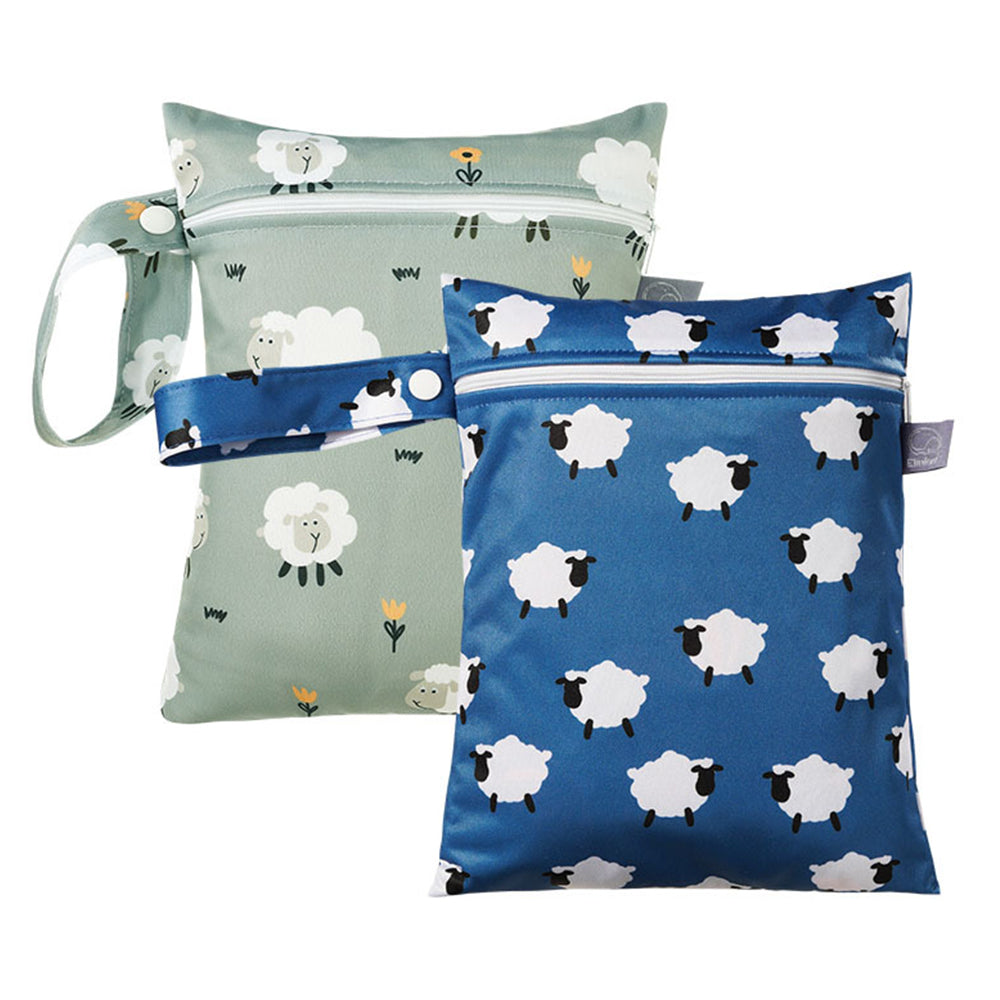 2Pcs Printed Water Resistant Dry Wet Bag Reusable Diaper Storage Bag Swimsuits Bag -Blue
