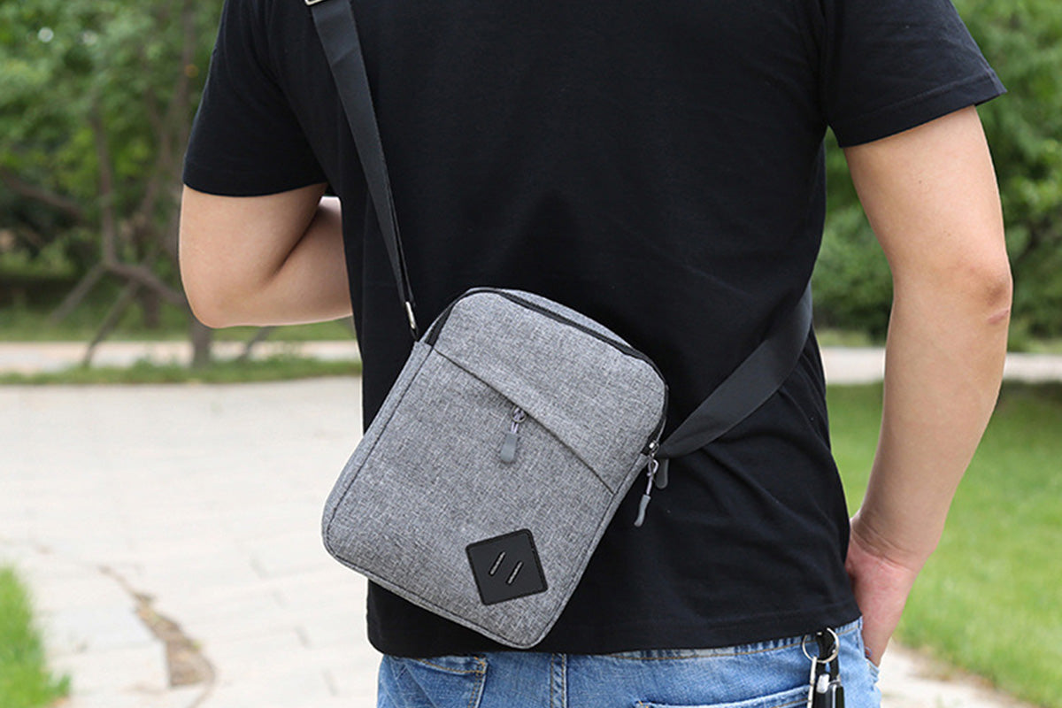Men's Oxford Crossbody Shoulder Bag with Adjustable Strap and Multi-Pocket Messenger Design-Grey