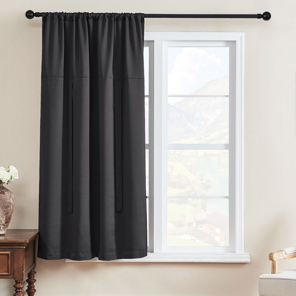 Thermal Insulated Tie Up Window Shade Light Blocking Curtain Black