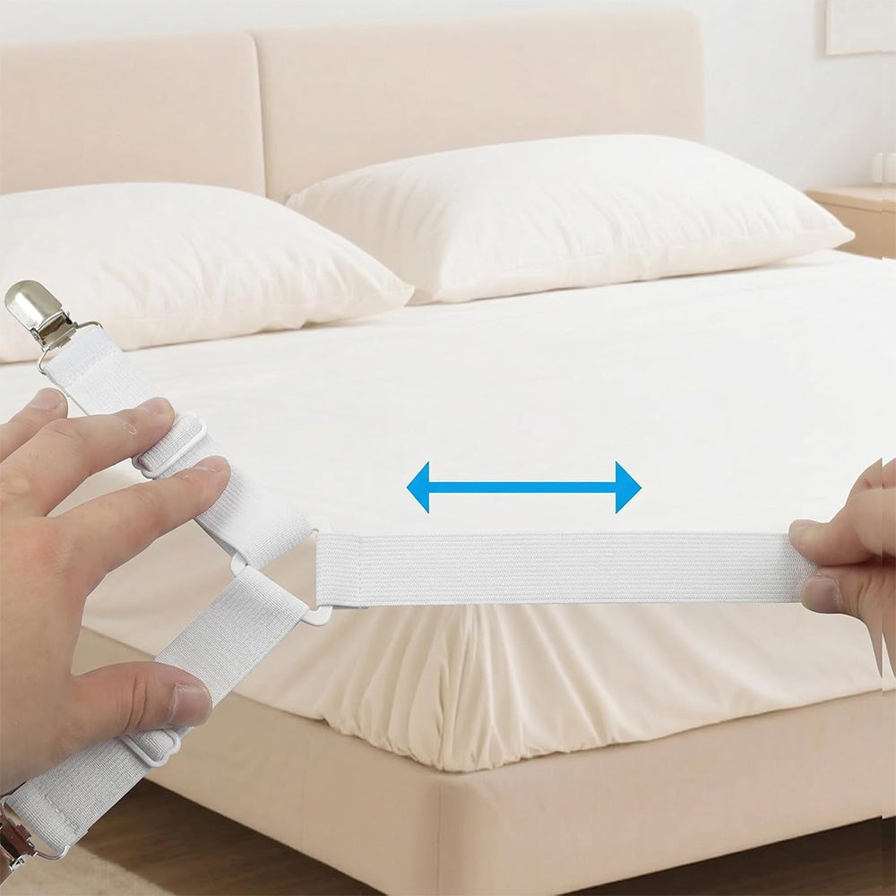 12-Clip Adjustable Elastic Bed Sheet Fastener Straps for Mattress - White