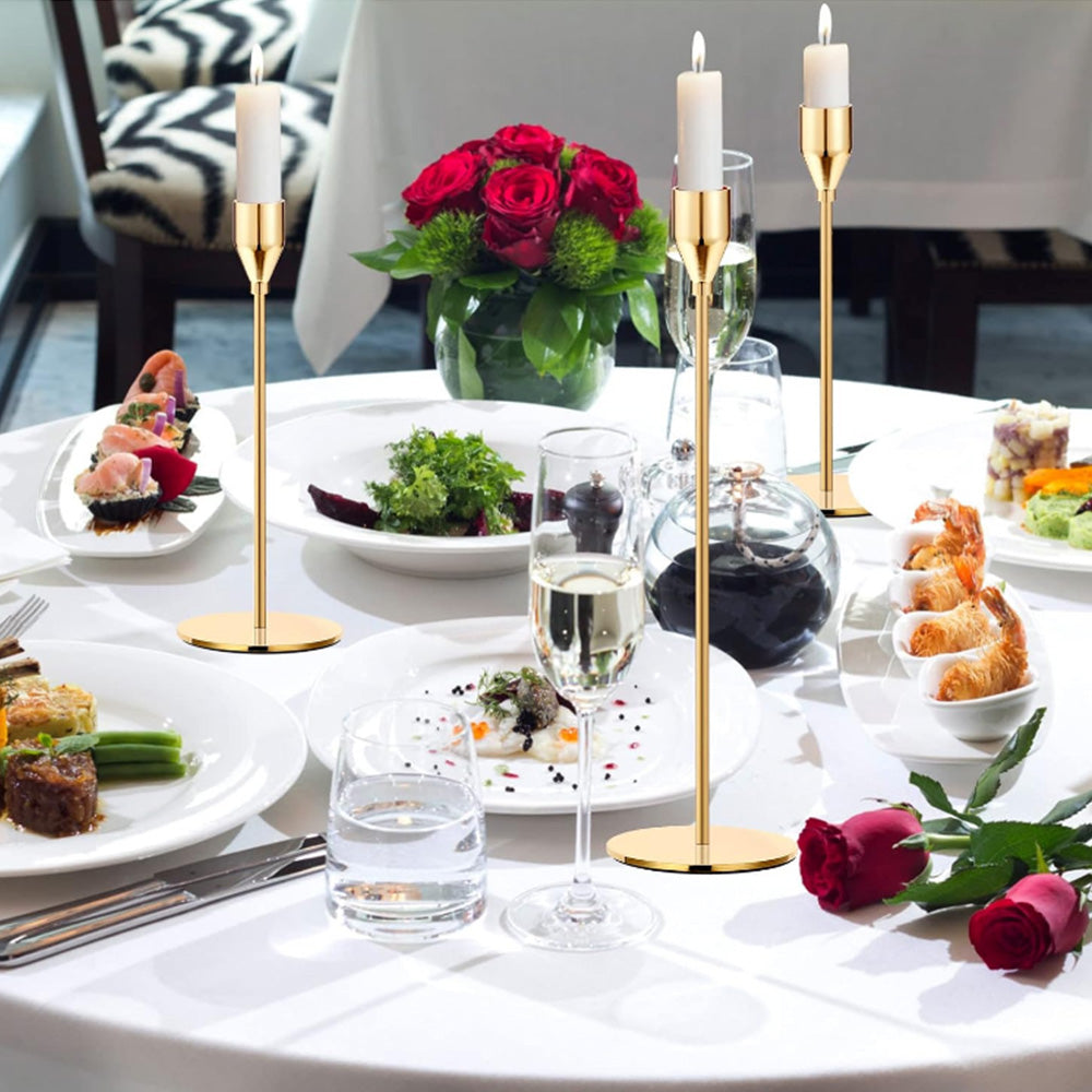 3Pcs Set Metal Candle Holders Taper Decorative Candlestick Holders for Wedding Dinning Party Golden