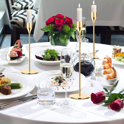 3Pcs Set Metal Candle Holders Taper Decorative Candlestick Holders for Wedding Dinning Party Golden