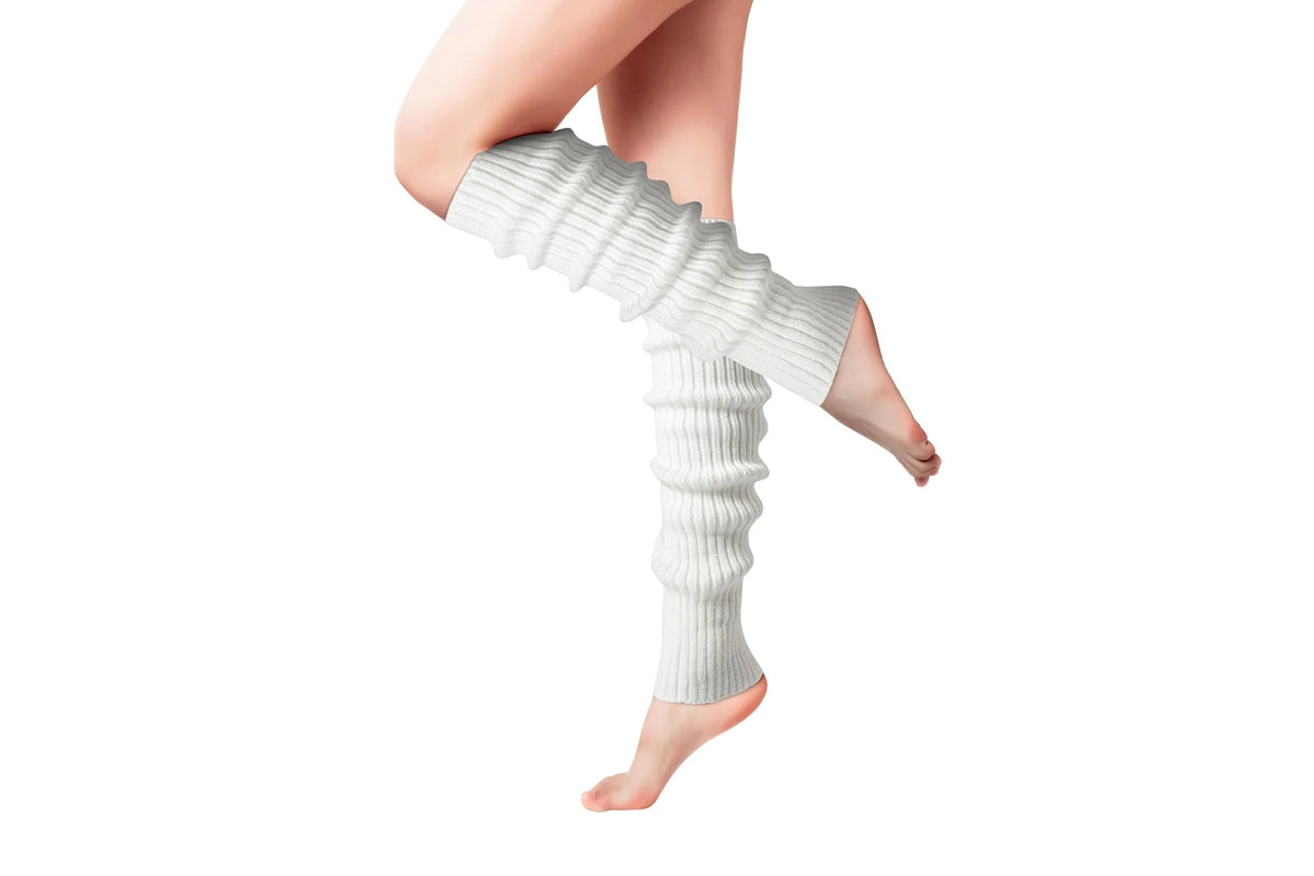 Ribbed Knit Leg Warmers Crochet Long Boot Socks - White