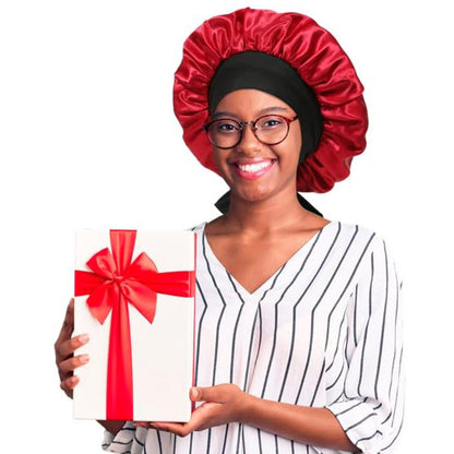 Satin Night Sleep Cap for Women Hair Bonnet with Elastic Band Black