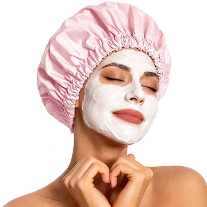 Water-Resistant Double-Layer Shower Cap - Pink