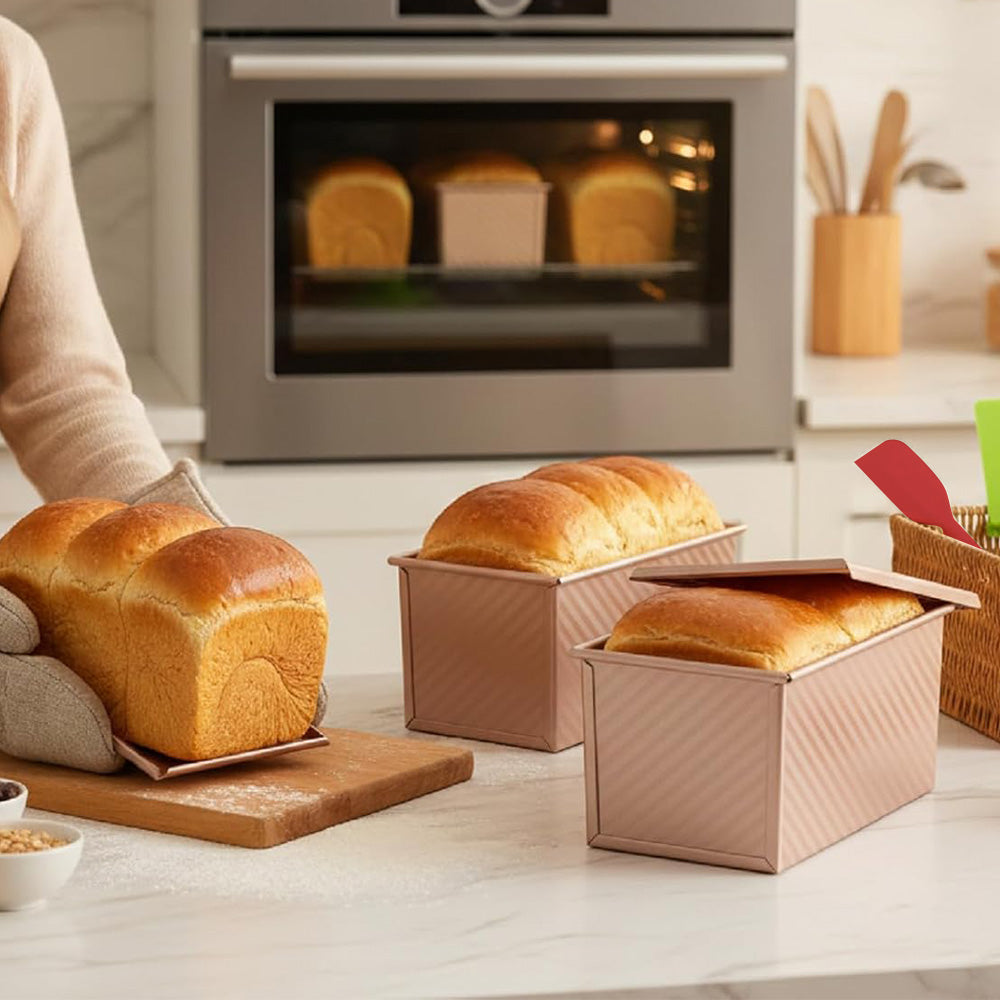 3Pcs Carbon Steel Loaf Pan Set with Brush and Scraper