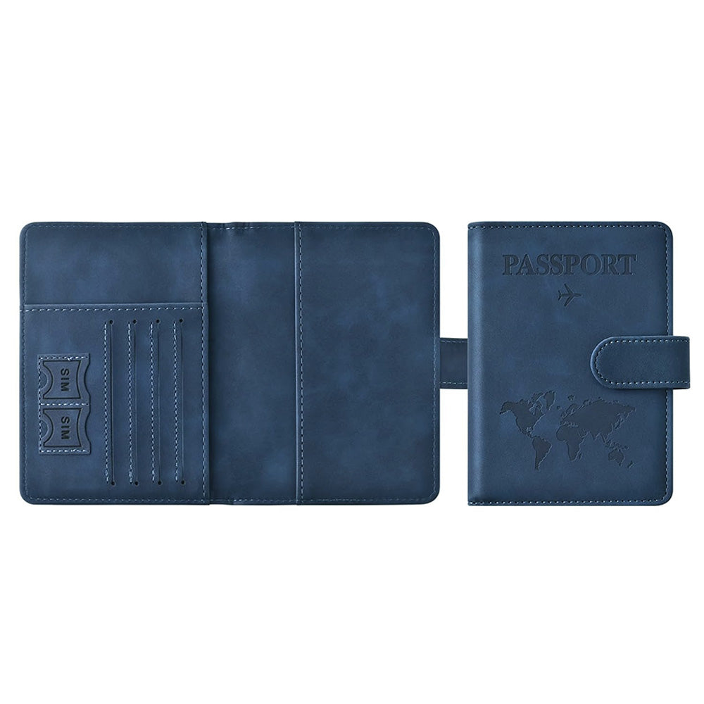 Passport Holder RFID Blocking Leather Cover Wallet With Magnetic Closure For Travel Essentials-Blue