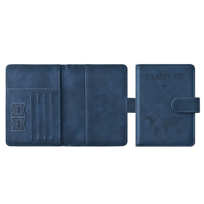 Passport Holder RFID Blocking Leather Cover Wallet With Magnetic Closure For Travel Essentials-Blue