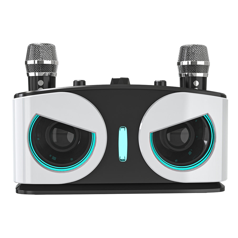 Wireless Bluetooth Karaoke Speaker with 2 Microphone Home KTV Set White
