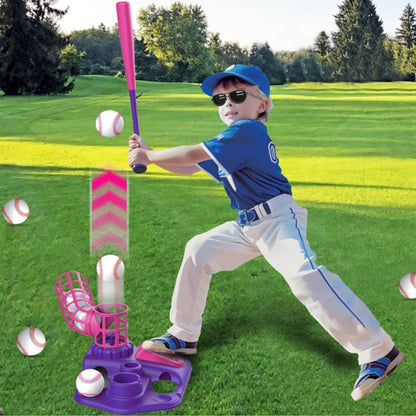 3-in-1 Tee Ball Set for Kids Retractable Baseball Batting Tee Set Pink