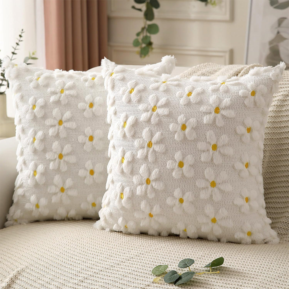 2Pcs Spring Summer Pillow Covers Floral  Farmhouse Home Decor for Sofa Couch Bed -Daisies