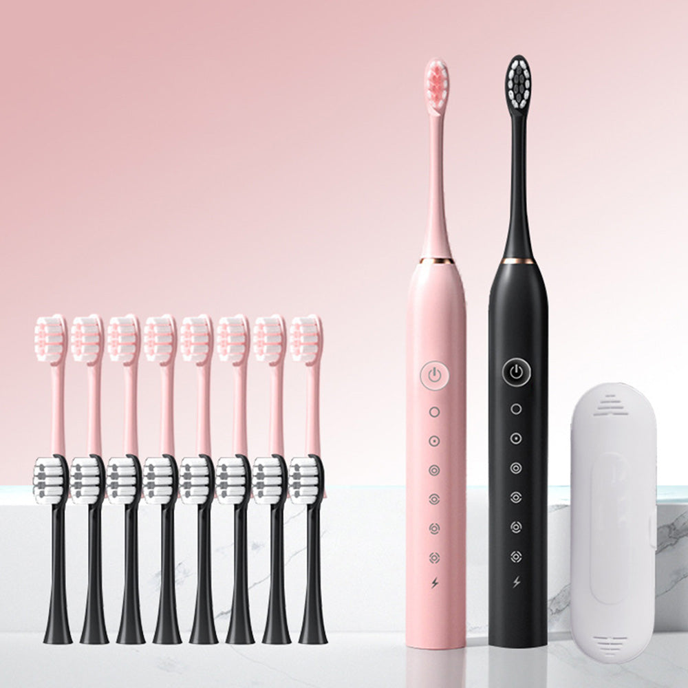 Couple's Electric Toothbrush Set with 2 Handles & Travel Case Style 3