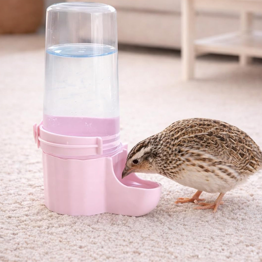 Bird Waterer Automatic Gravity Drinking Fountain with Anti Drowning Tray-Pink