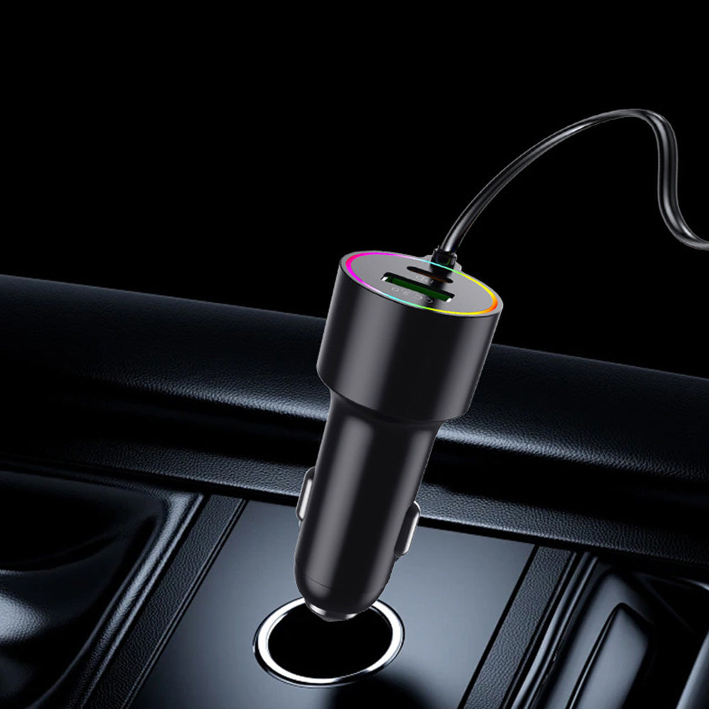 3-in-1 Car Charger ¨C Retractable Coiled Cable with USB and Type-C Fast Charging
