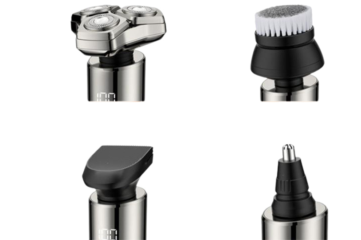 4 in1 Electric Razor Men High-Speed Motor Waterproof Shaver for Face Nose-Silver