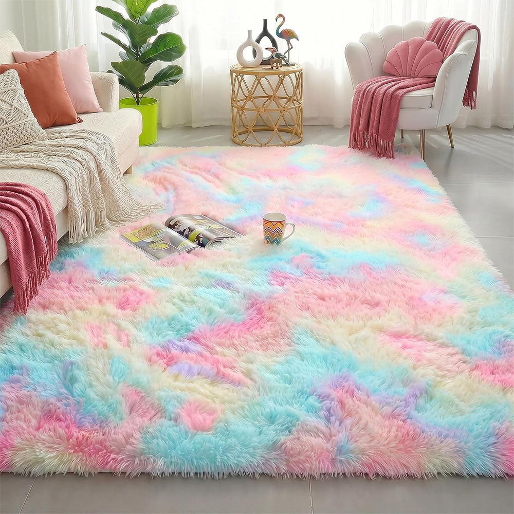 Tie Dye Plush Rug for Bedroom Living Room Dorm-Mixed Color