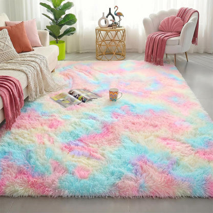 Tie Dye Plush Rug for Bedroom Living Room Dorm-Mixed Color