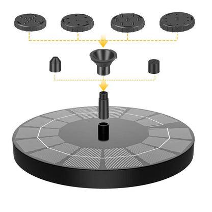 Solar Water Fountain Pump 2.5W with 6 Spray Nozzles for Bird Baths Ponds and Gardens