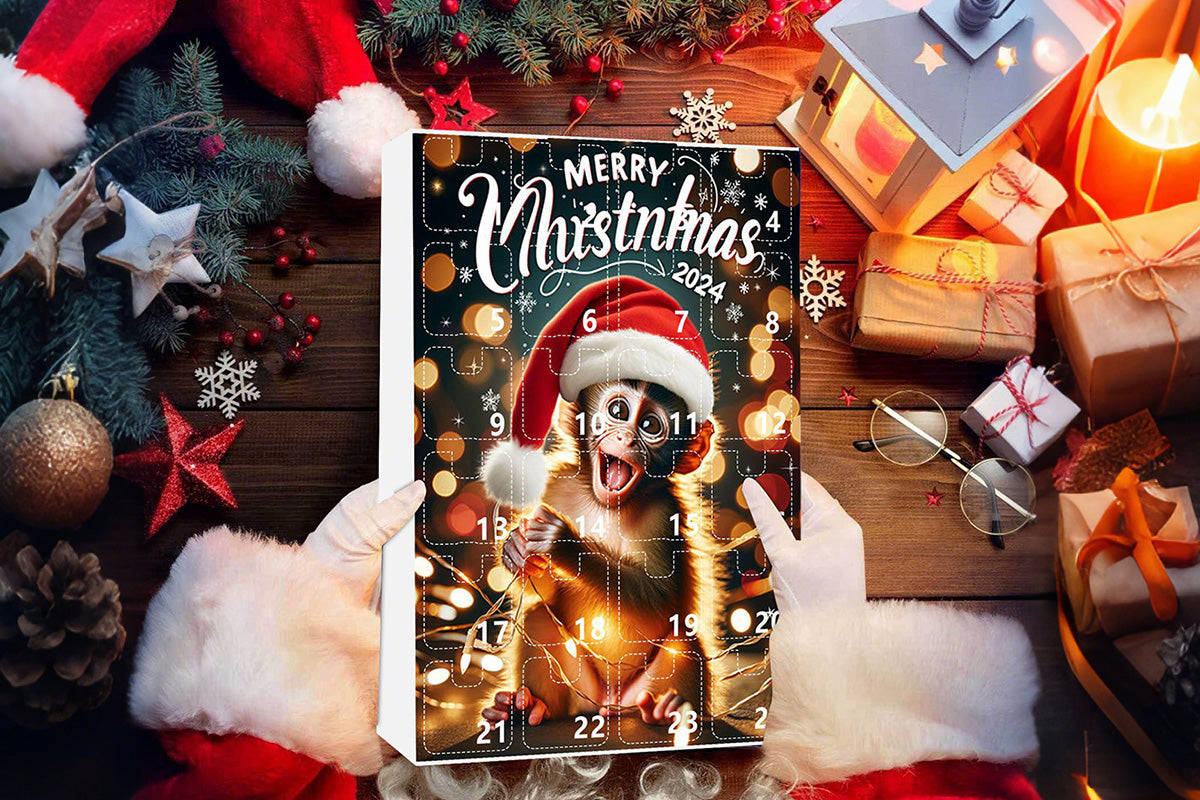 2025 Advent Countdown Calendar Monkey Christmas Hanging Ornaments -Joyful Monkey