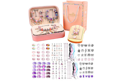133Pcs Charm Bracelet Making Kit for Girls with Jewelry Box DIY Beaded Jewelry Making Kit Christmas Gift-Purple and Pink
