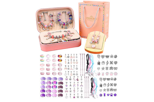 133Pcs Charm Bracelet Making Kit for Girls with Jewelry Box DIY Beaded Jewelry Making Kit Christmas Gift-Purple and Pink