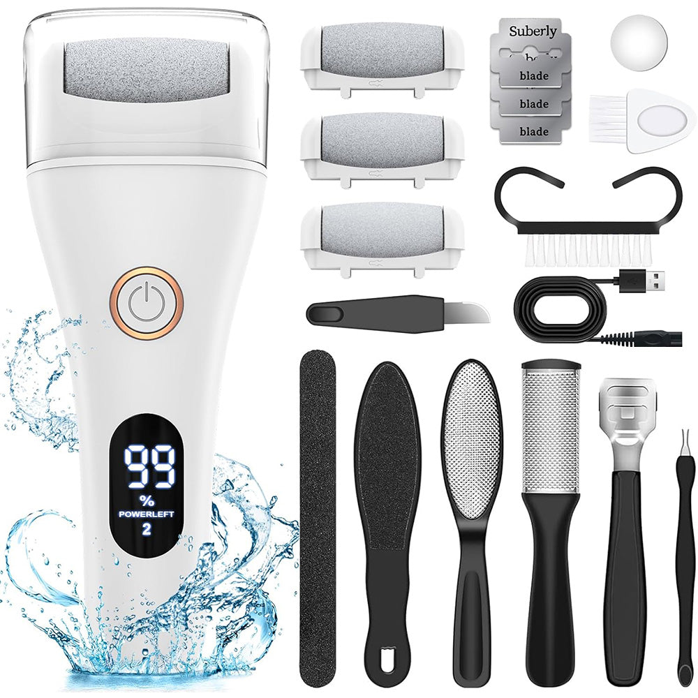 Rechargeable Electric Foot File Callus Remover Tool for Cracked Heels Black White