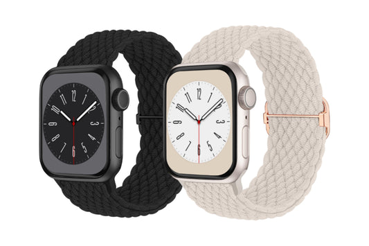 2Pcs Adjustable Braided Loop Nylon Strap Compatible With Apple Watch Band-Beige And Black