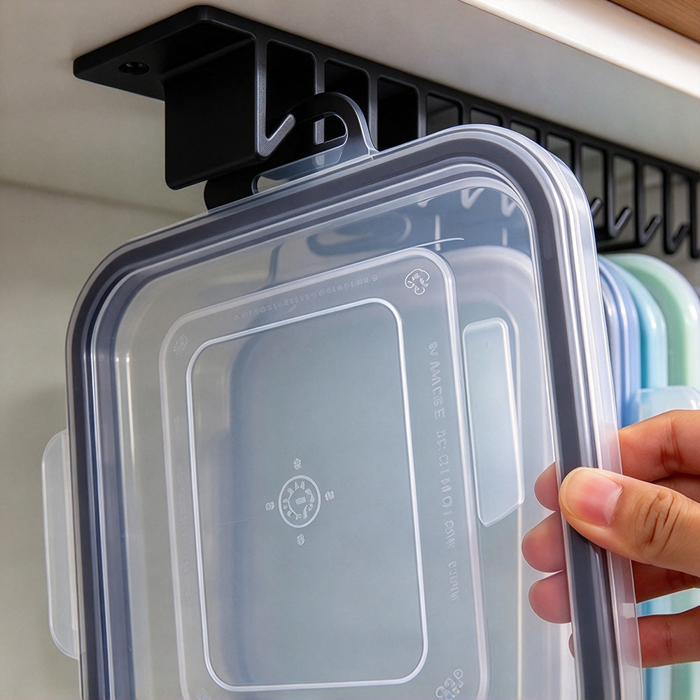 2 Pack 5 Grids Under Shelf Lid Organizer Slide In for Cabinet Storage - Black