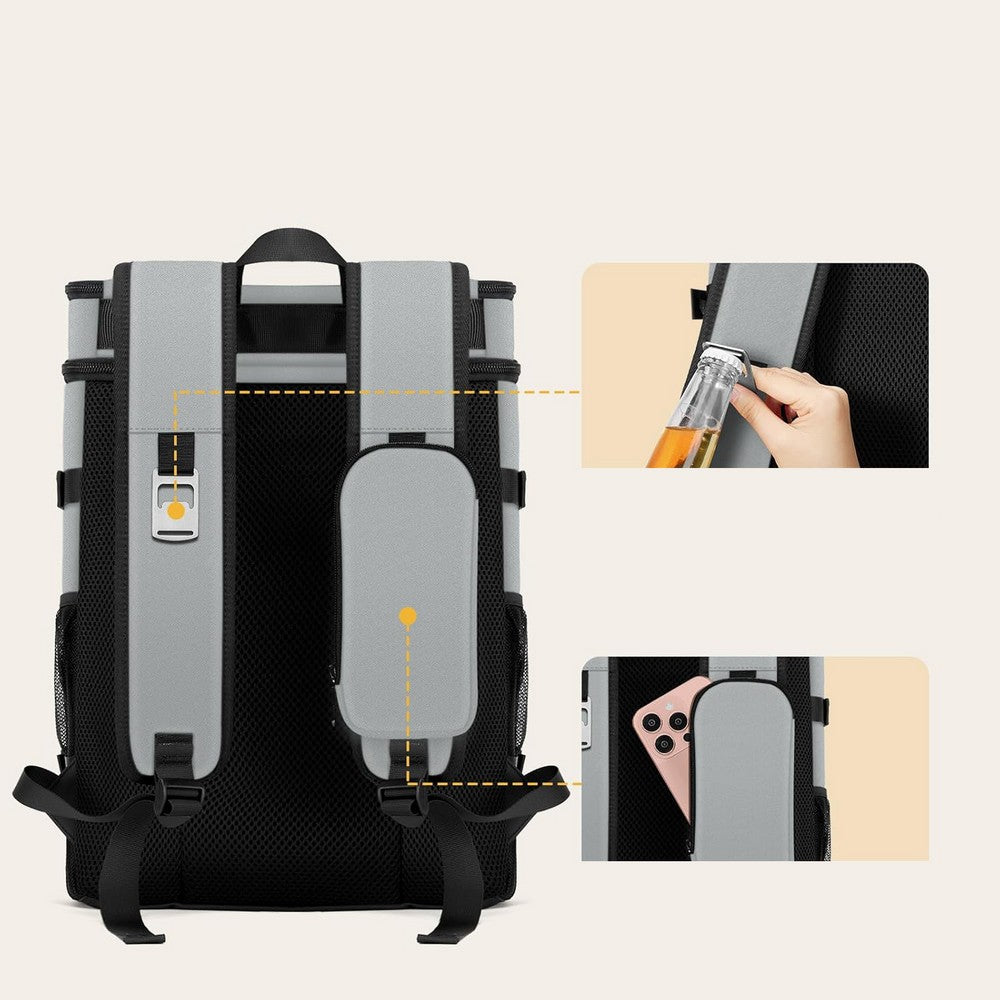 Insulated Backpack Cooler Leak Proof 2 Compartment Lunch Bag for Hiking Camping-Grey