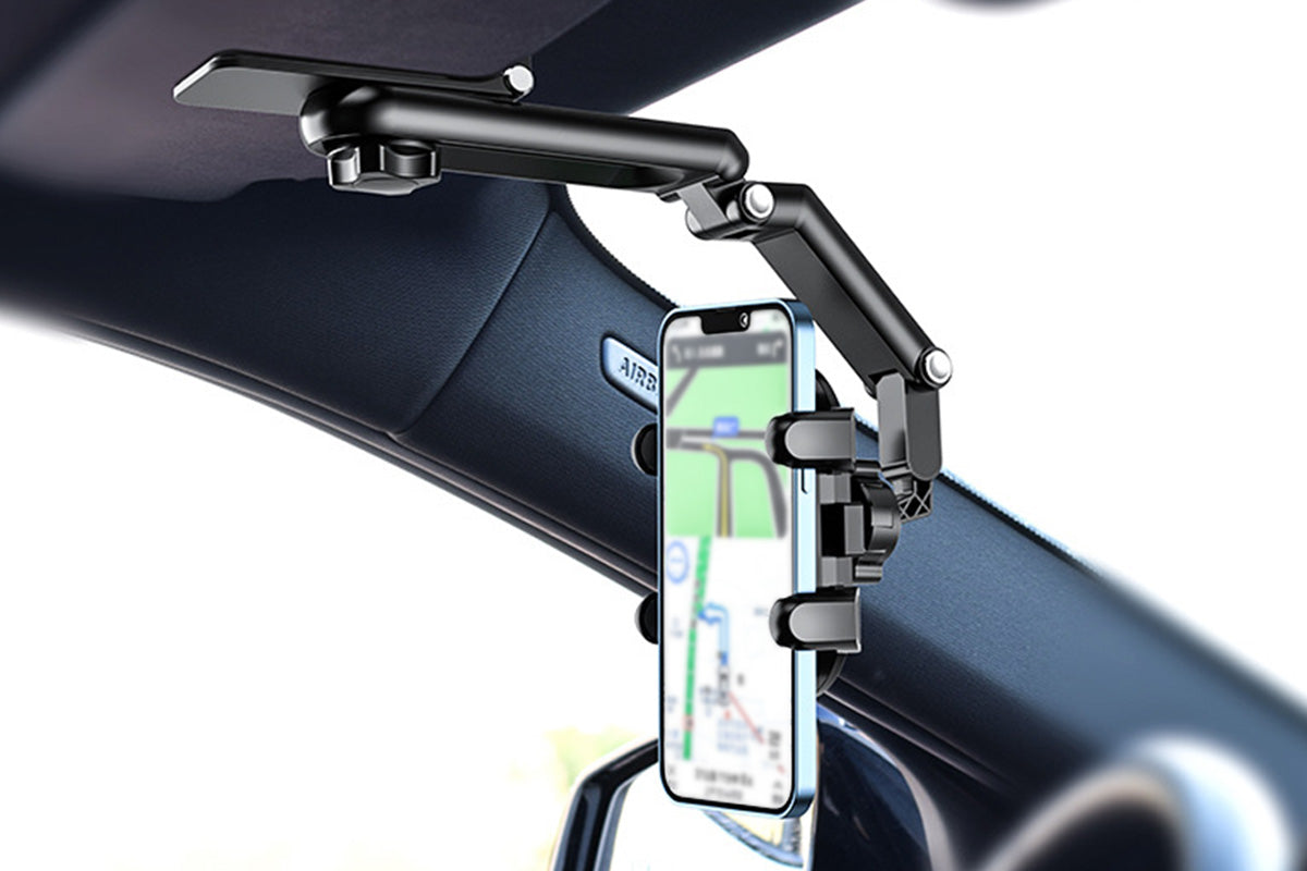 360 Rotating Car Phone Stand Multifunction Car Sun Visor Phone Holder -Black