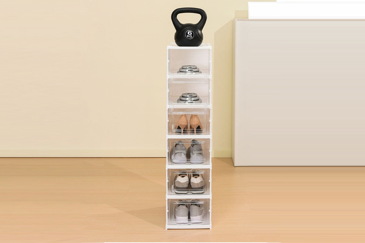 3 Tiers Foldable Stackable Shoe Organizer with Clear Door Plastic Shoe Rack