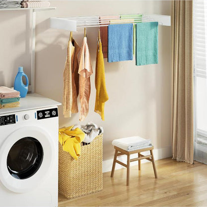 Wall Mounted Foldable Laundry Drying Rack Adjustable Clothes Drying Rack White