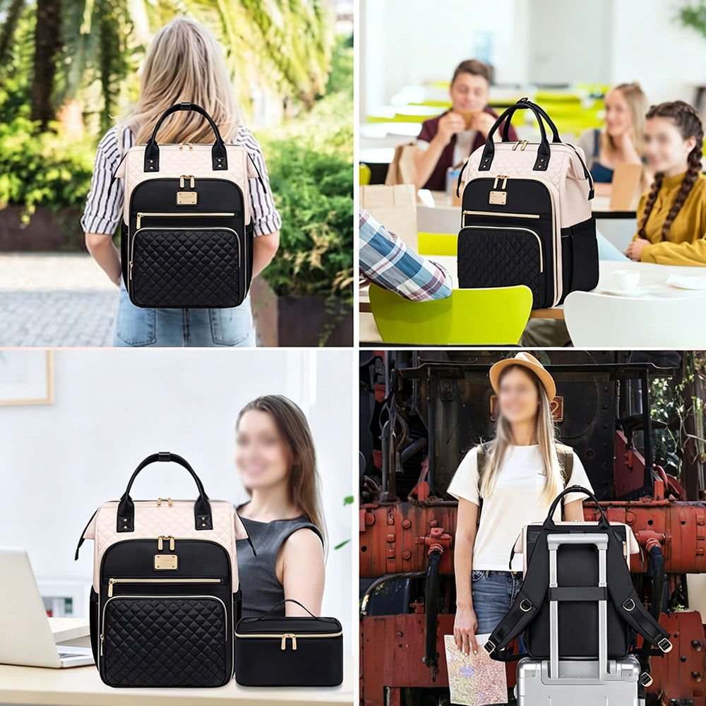 2-in-1 Laptop Backpack with Lunch Bag-Black