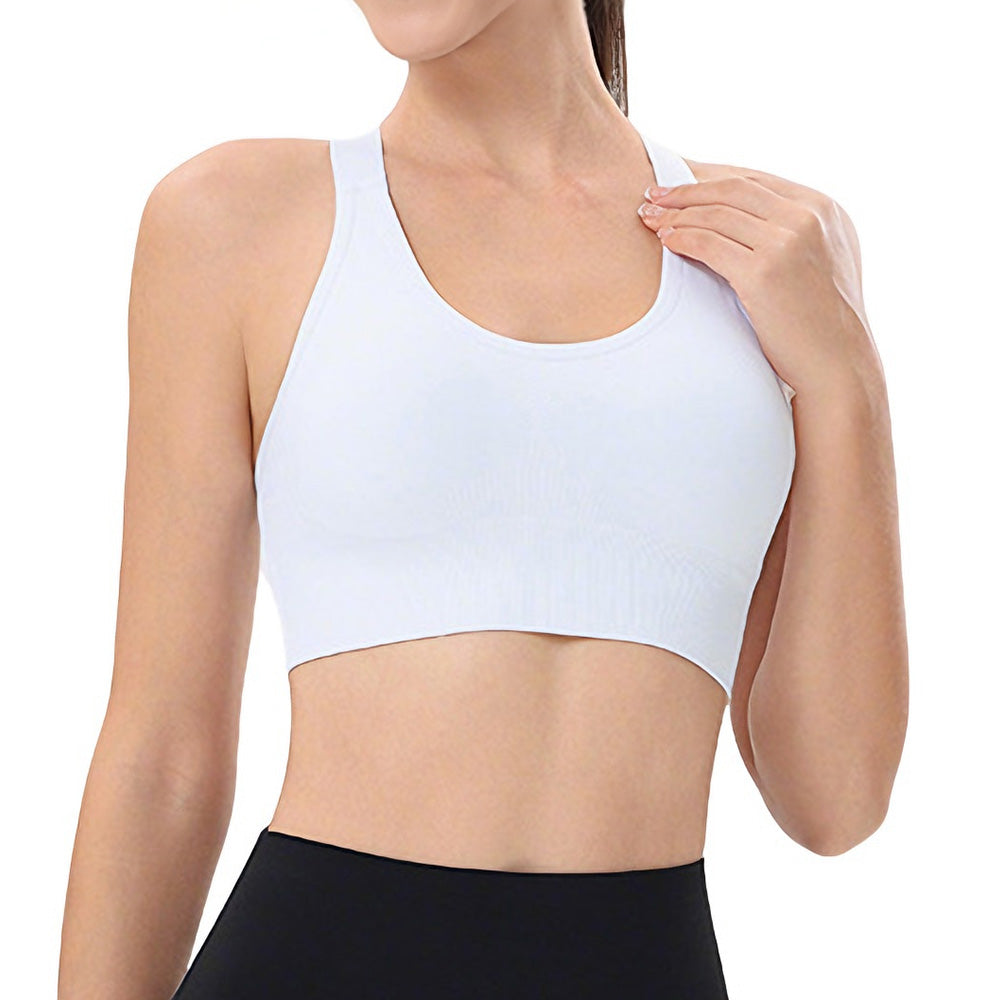 Women Adjustable Sports Bra Wide Strap Design for Running and Gym Fitness-White