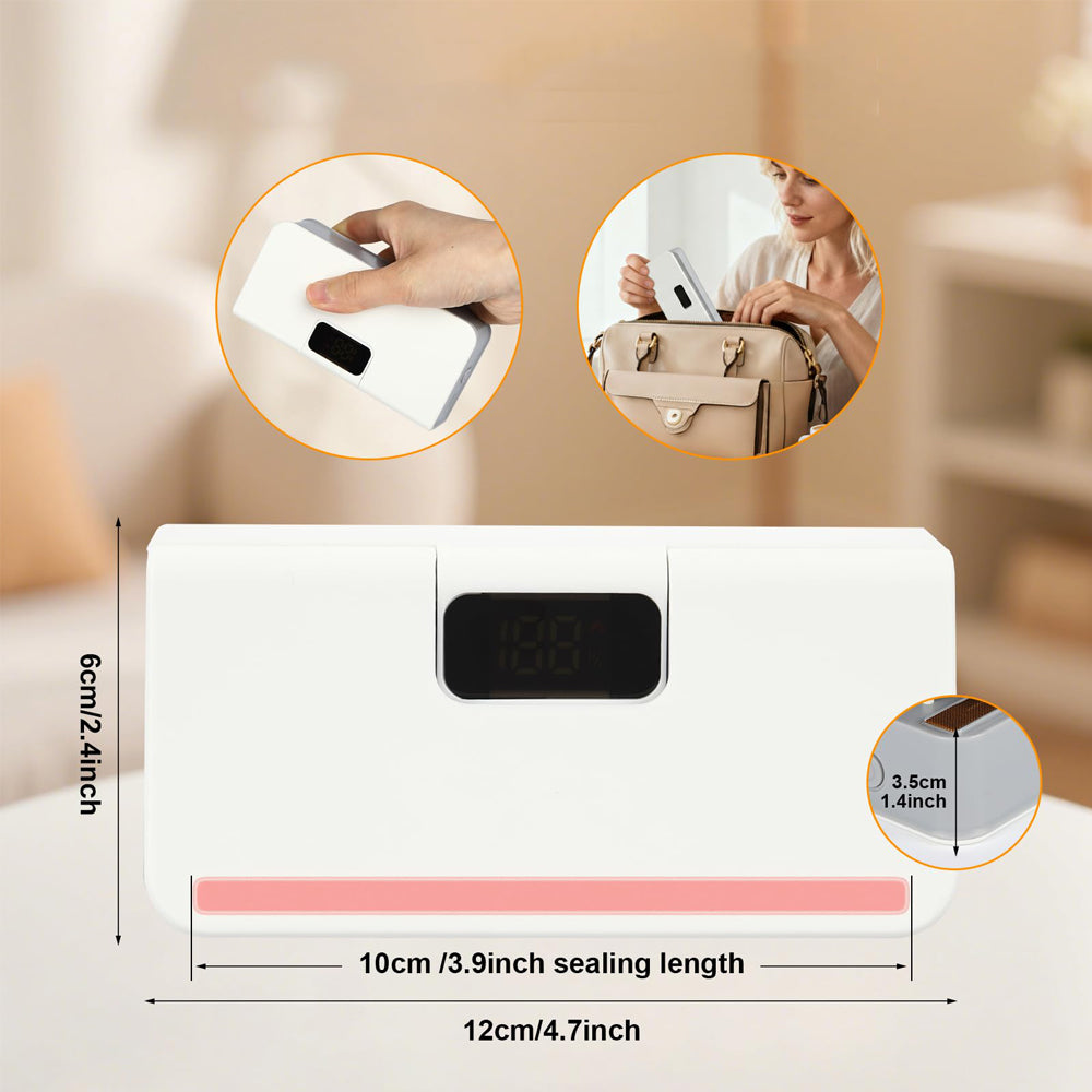 6 Level Bag Sealer with Cutter and LED Display Heat Sealer - White
