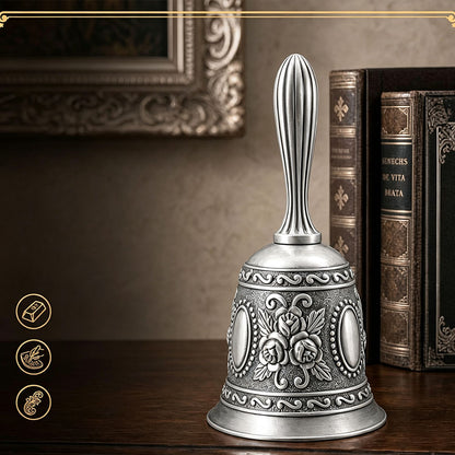 Vintage Hand Bell Retro Metal Dinner Bell with Rose Pattern Gold - Silver