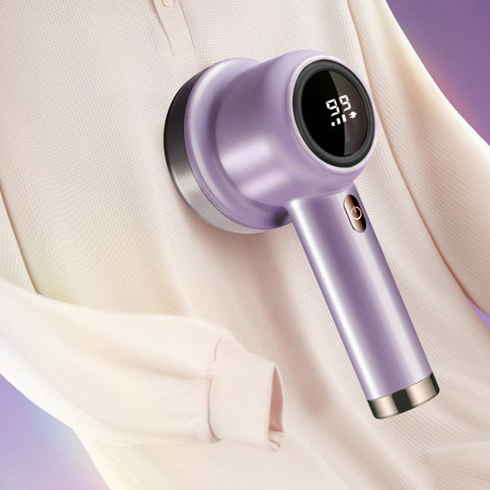 Electric Lint Remover with 3 Speed Levels LED Display 3 Replacement Blades for Clothes-Purple