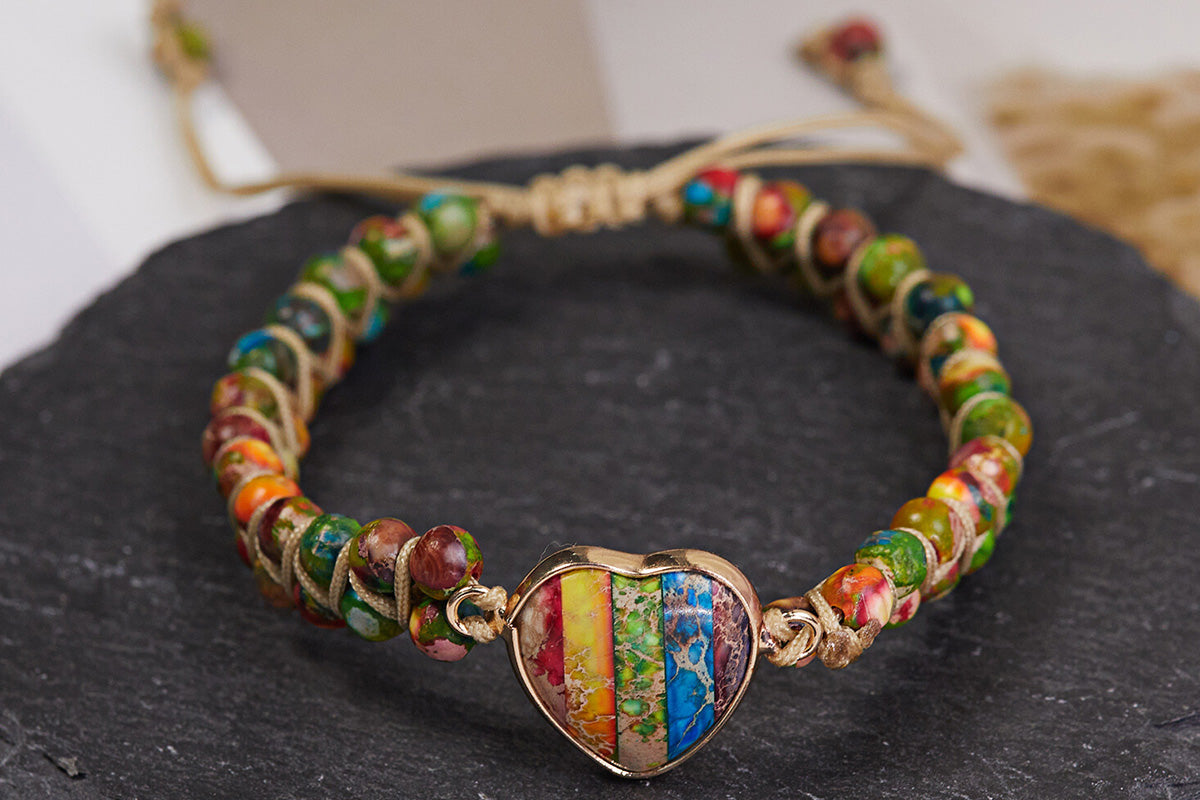 Handmade Natural Stone Beaded Bracelet Adjustable Woven Bangle for Jewelry-Colorful