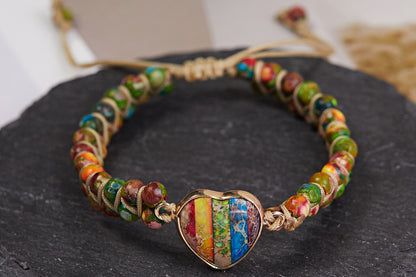Handmade Natural Stone Beaded Bracelet Adjustable Woven Bangle for Jewelry-Colorful
